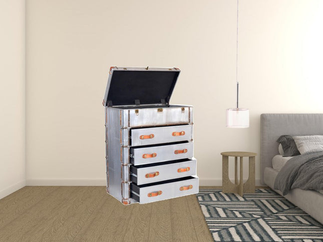 42" Silver Aluminum Four Drawer Dresser