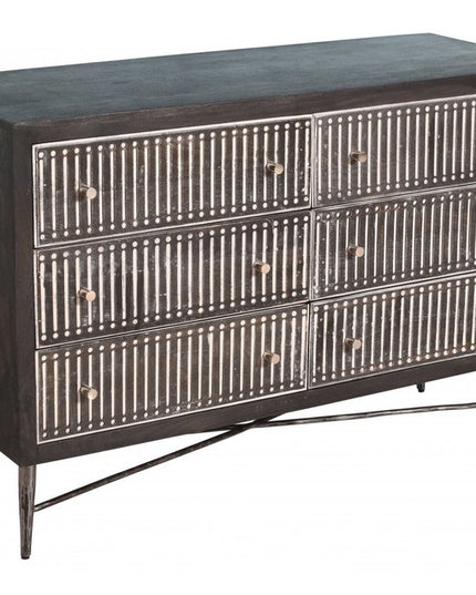 48" Antique Brown Solid Wood Six Drawer Double Dresser