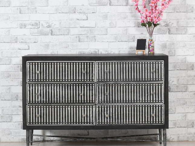 48" Antique Brown Solid Wood Six Drawer Double Dresser