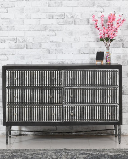 48" Antique Brown Solid Wood Six Drawer Double Dresser