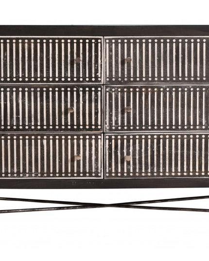 48" Antique Brown Solid Wood Six Drawer Double Dresser