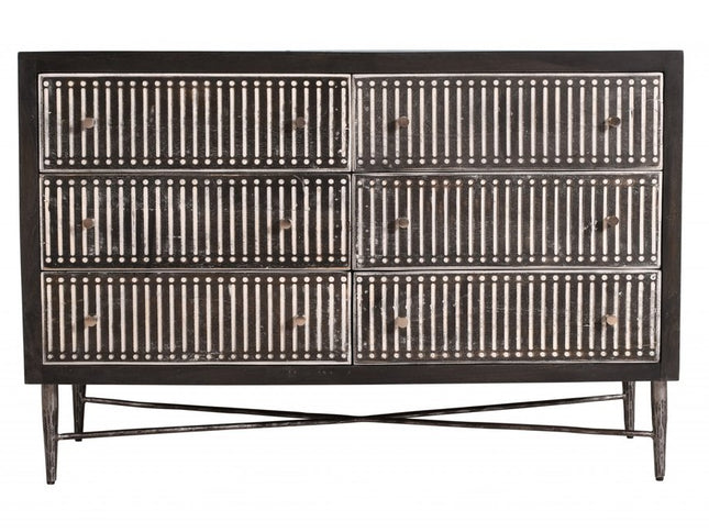 48" Antique Brown Solid Wood Six Drawer Double Dresser