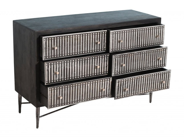 48" Antique Brown Solid Wood Six Drawer Double Dresser