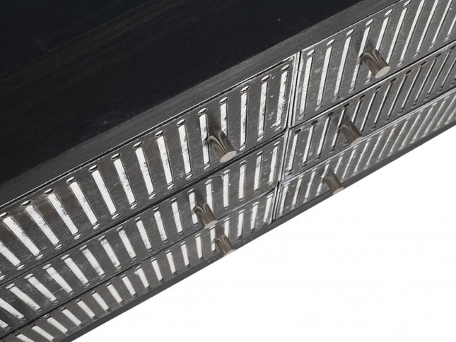 48" Antique Brown Solid Wood Six Drawer Double Dresser