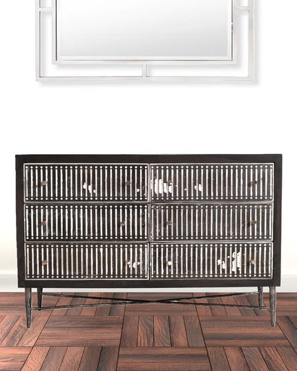 48" Antique Brown Solid Wood Six Drawer Double Dresser