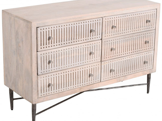 48" Brushed Ivory Solid Wood Six Drawer Double Dresser