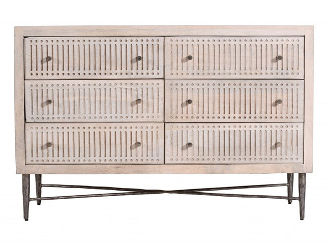 48" Brushed Ivory Solid Wood Six Drawer Double Dresser