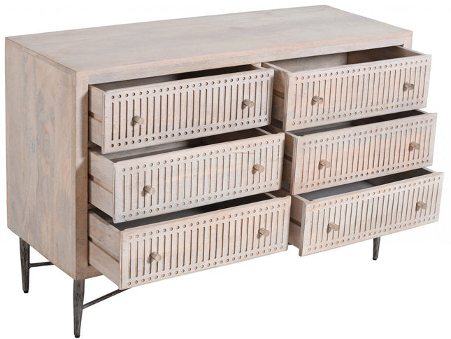 48" Brushed Ivory Solid Wood Six Drawer Double Dresser