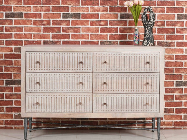 48" Brushed Ivory Solid Wood Six Drawer Double Dresser