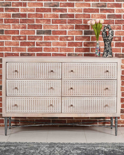 48" Brushed Ivory Solid Wood Six Drawer Double Dresser