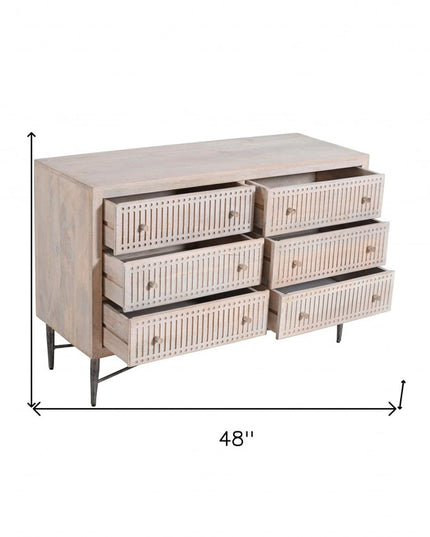 48" Brushed Ivory Solid Wood Six Drawer Double Dresser