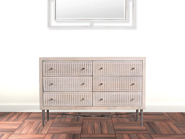 48" Brushed Ivory Solid Wood Six Drawer Double Dresser