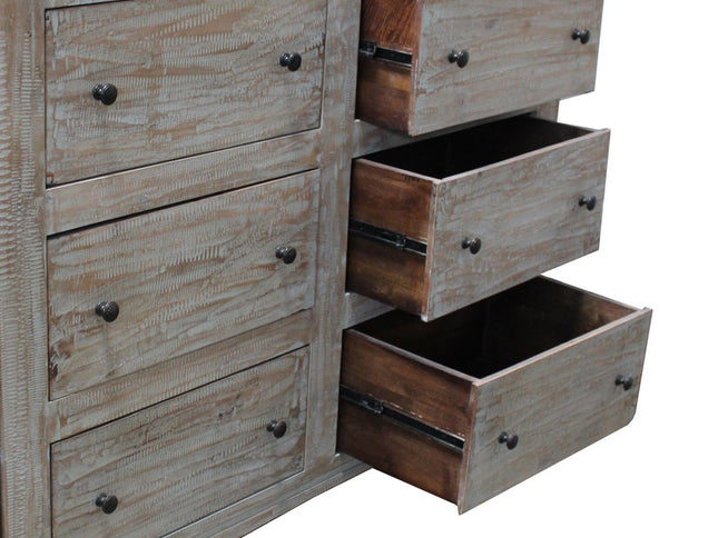 60" Brown Solid Wood Six Drawer Double Dresser