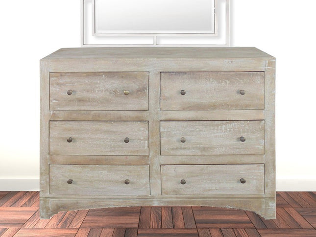 60" Brown Solid Wood Six Drawer Double Dresser