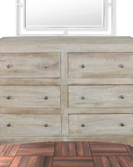60" Brown Solid Wood Six Drawer Double Dresser
