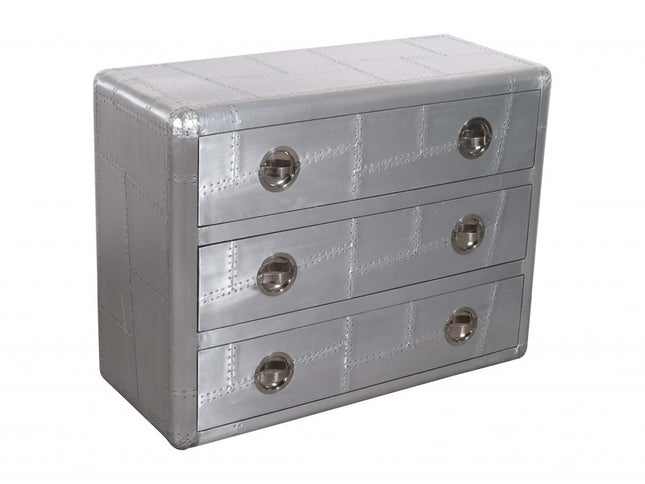 42" Silver Aluminum Three Drawer Dresser