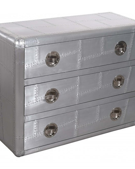 42" Silver Aluminum Three Drawer Dresser