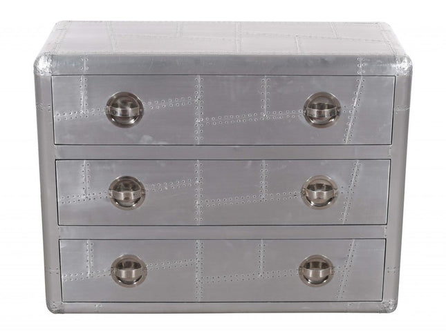 42" Silver Aluminum Three Drawer Dresser