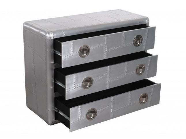42" Silver Aluminum Three Drawer Dresser