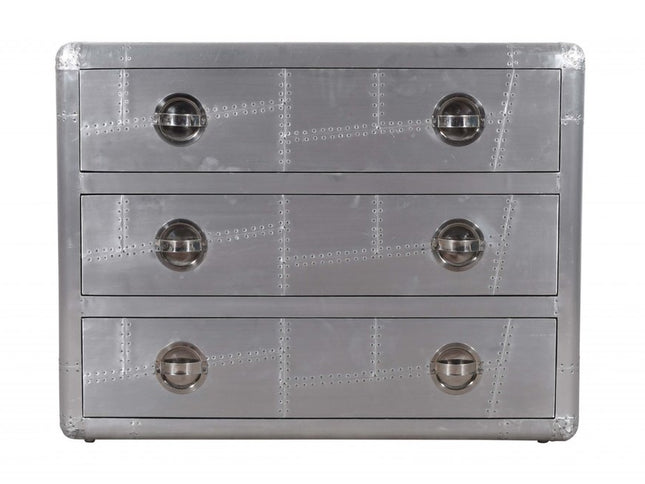42" Silver Aluminum Three Drawer Dresser