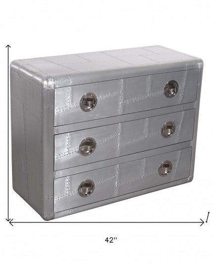 42" Silver Aluminum Three Drawer Dresser
