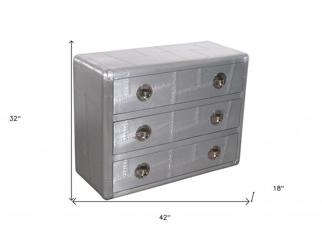 42" Silver Aluminum Three Drawer Dresser