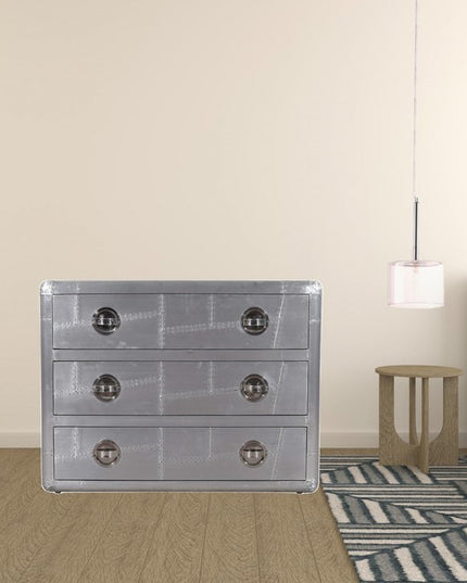 42" Silver Aluminum Three Drawer Dresser
