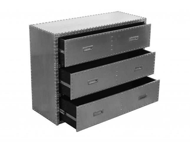 42" Silver Aluminum Three Drawer Dresser