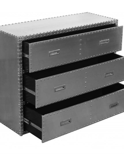 42" Silver Aluminum Three Drawer Dresser