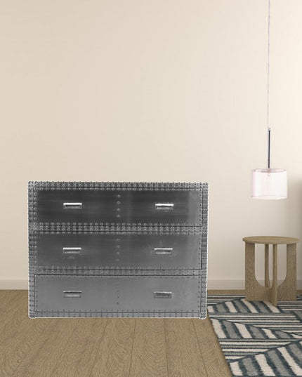 42" Silver Aluminum Three Drawer Dresser