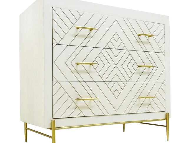 38" Ivory Solid Wood Three Drawer Dresser