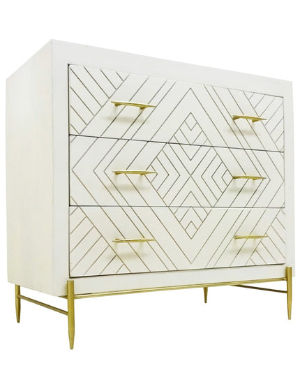 38" Ivory Solid Wood Three Drawer Dresser