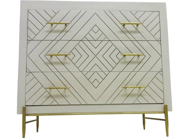 38" Ivory Solid Wood Three Drawer Dresser