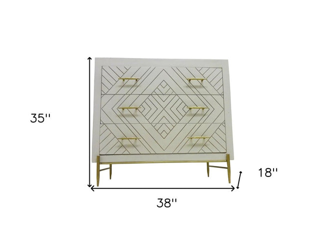 38" Ivory Solid Wood Three Drawer Dresser