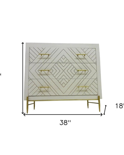 38" Ivory Solid Wood Three Drawer Dresser