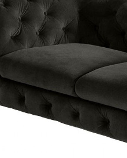 74" Dark Gray And Gold Velour Chesterfield Loveseat