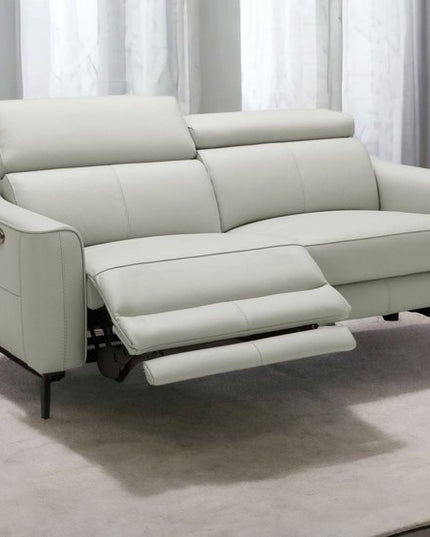 60" Gray And Black Top Grain Leather Power Reclining Loveseat