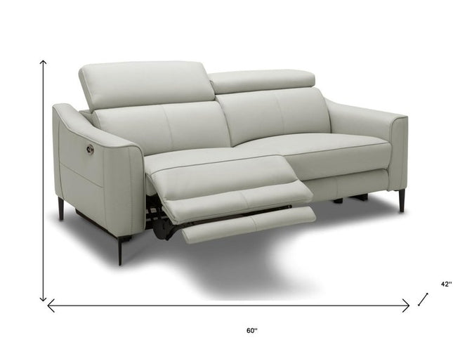 60" Gray And Black Top Grain Leather Power Reclining Loveseat