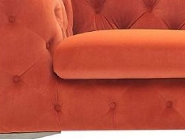 74" Orange And Silver Velvet Chesterfield Loveseat
