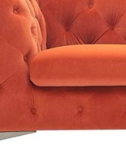 74" Orange And Silver Velvet Chesterfield Loveseat
