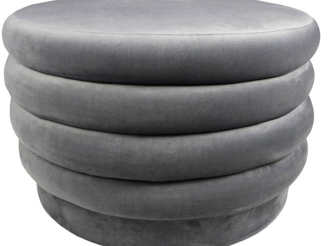31" Gray Velvet Tufted Round Cocktail Ottoman