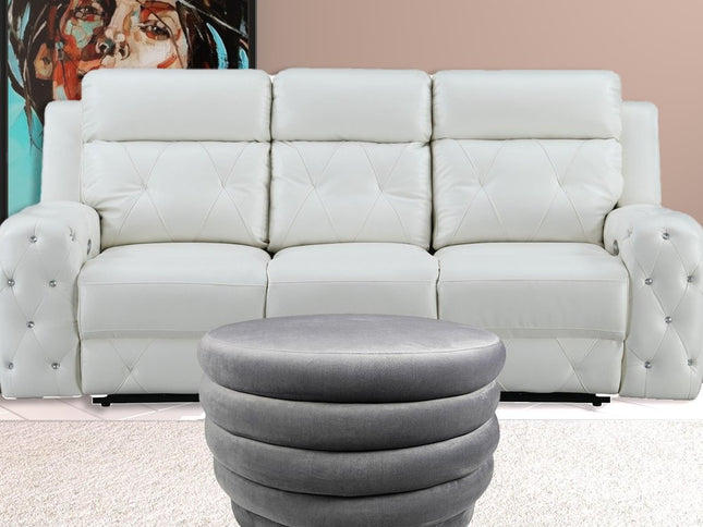 31" Gray Velvet Tufted Round Cocktail Ottoman