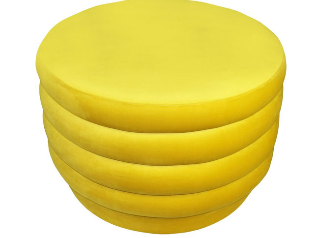 31" Yellow Velvet Tufted Round Cocktail Ottoman