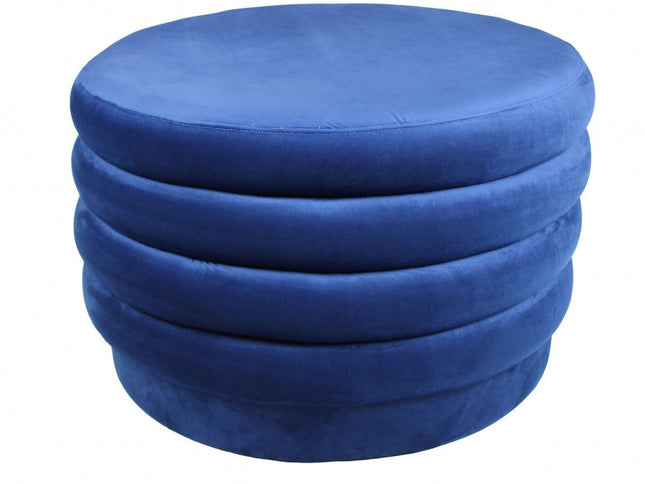 31" Blue Velvet Tufted Round Cocktail Ottoman