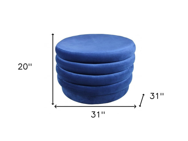 31" Blue Velvet Tufted Round Cocktail Ottoman