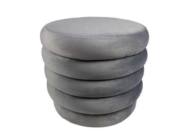 21" Gray Velvet Tufted Round Cocktail Ottoman