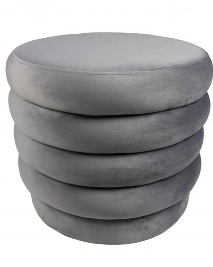21" Gray Velvet Tufted Round Cocktail Ottoman