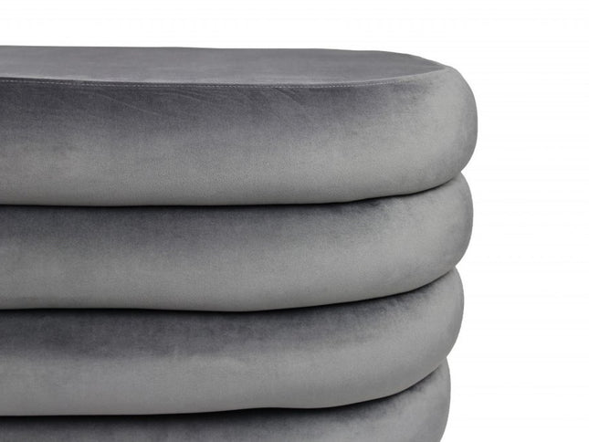 21" Gray Velvet Tufted Round Cocktail Ottoman