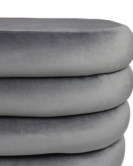 21" Gray Velvet Tufted Round Cocktail Ottoman