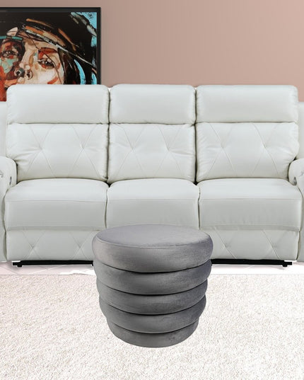 21" Gray Velvet Tufted Round Cocktail Ottoman